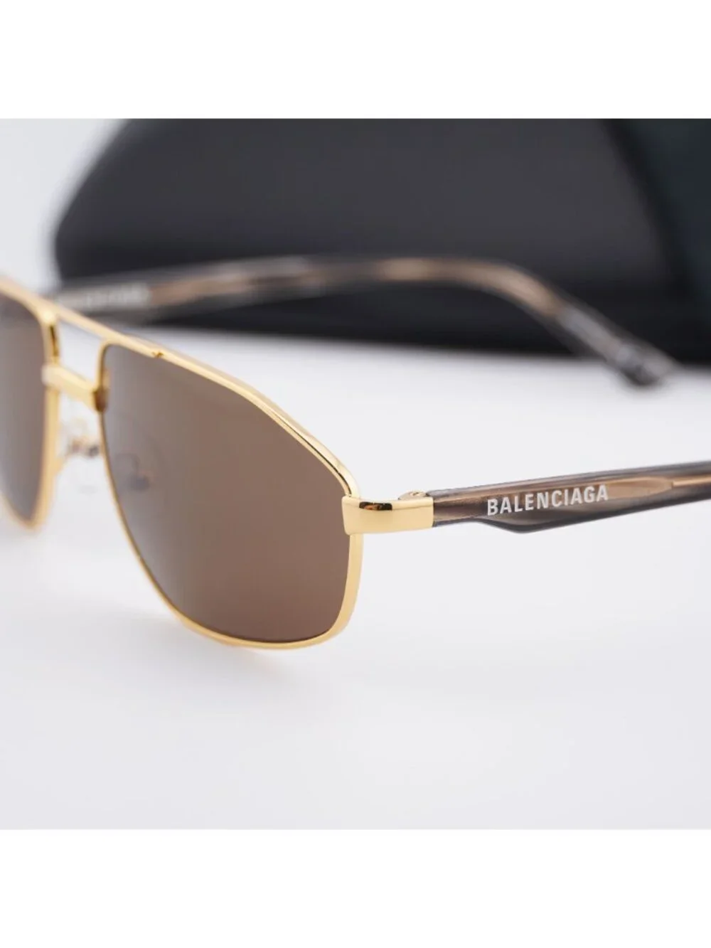 Balenciaga BB0012S 002 Unisex Aviator Sunglasses - Gold / Brown